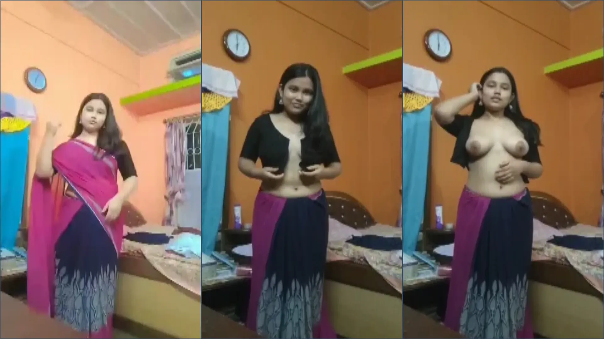 Indian Desi Girl Saree Removal Boobs Reveal Self Recorded XXX MMS